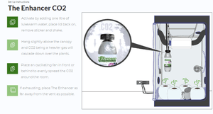 The Enhancer CO2 generator bottle releasing natural CO2 for strong plant growth in an indoor grow tent setup