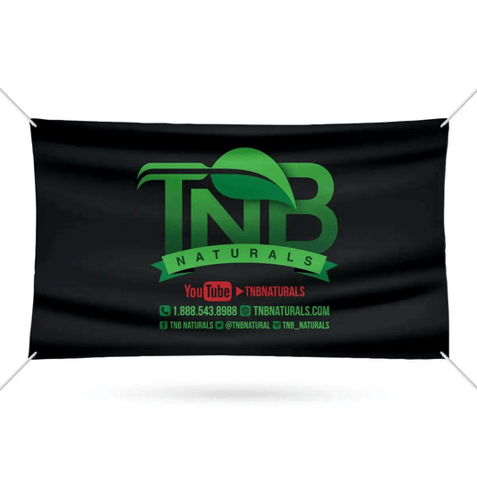 TNB Naturals black banner with logo for indoor and outdoor use