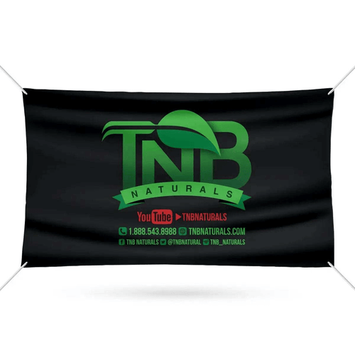 TNB Naturals black banner with logo for indoor and outdoor use