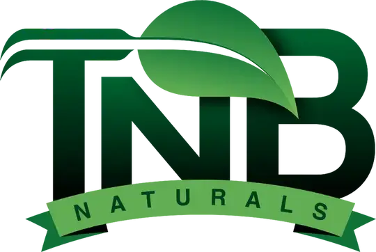 Logo of TNB Naturals with a green leaf and banner on a white background