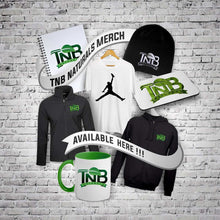 Cargar imagen en el visor de la galería, TNB Naturals merch pack with hoodie, t-shirts, hat, beanie, mug, and notebook against brick wall background