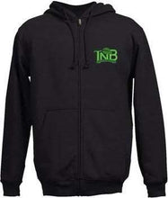 Cargar imagen en el visor de la galería, Black TNB Naturals zip-up hoodie with green logo on chest
