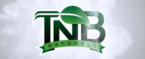 TNB Naturals logo with green leaf on white tarp banner