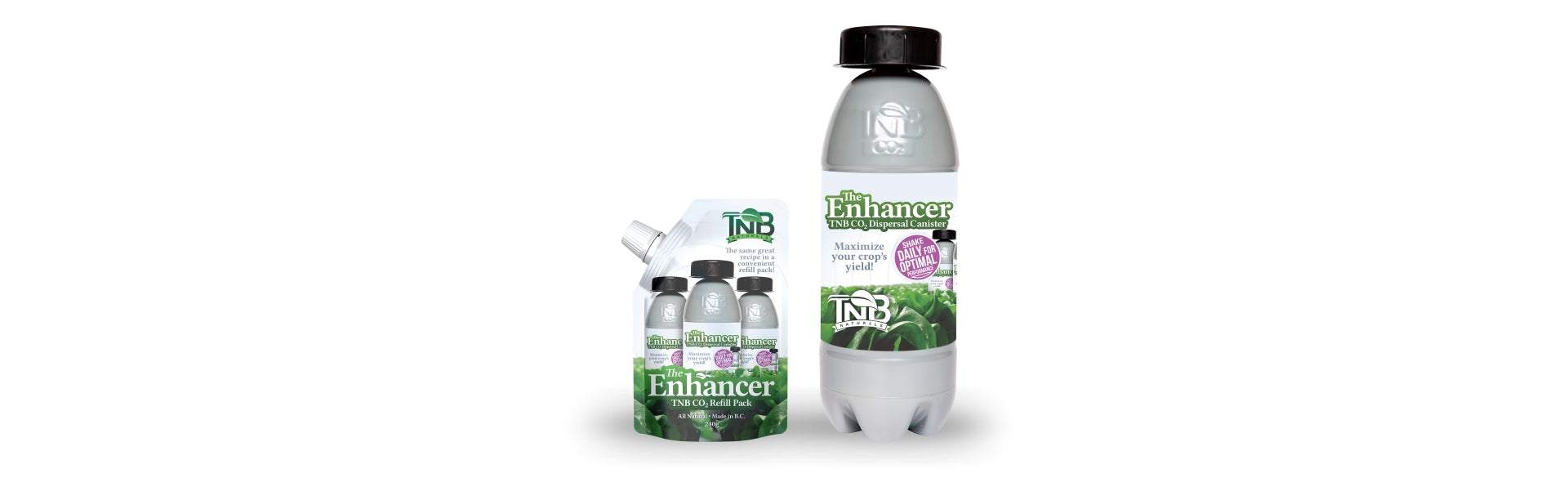 The Enhancer CO2 generator bottle for plant growth by TNB Naturals with refill pack