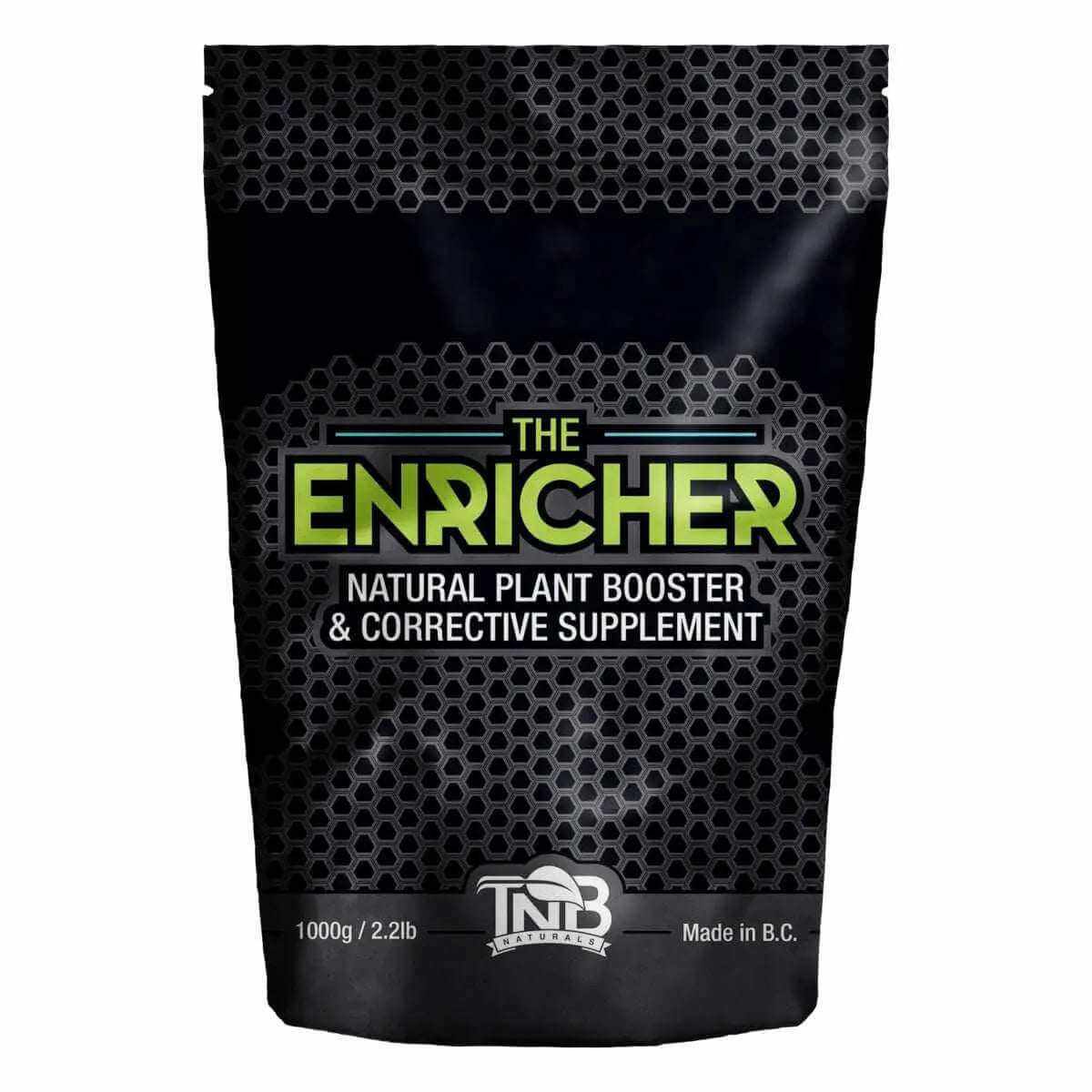Black package of 'The Enricher' natural plant booster and corrective supplement with TNB branding.