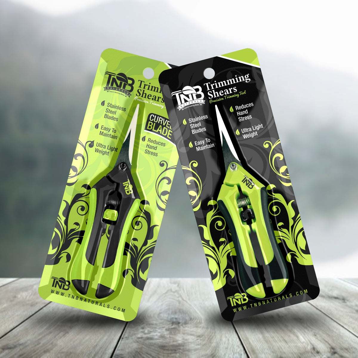 TNB Naturals Trimming Shears with curved stainless steel blades and soft rubber grips for comfortable plant trimming