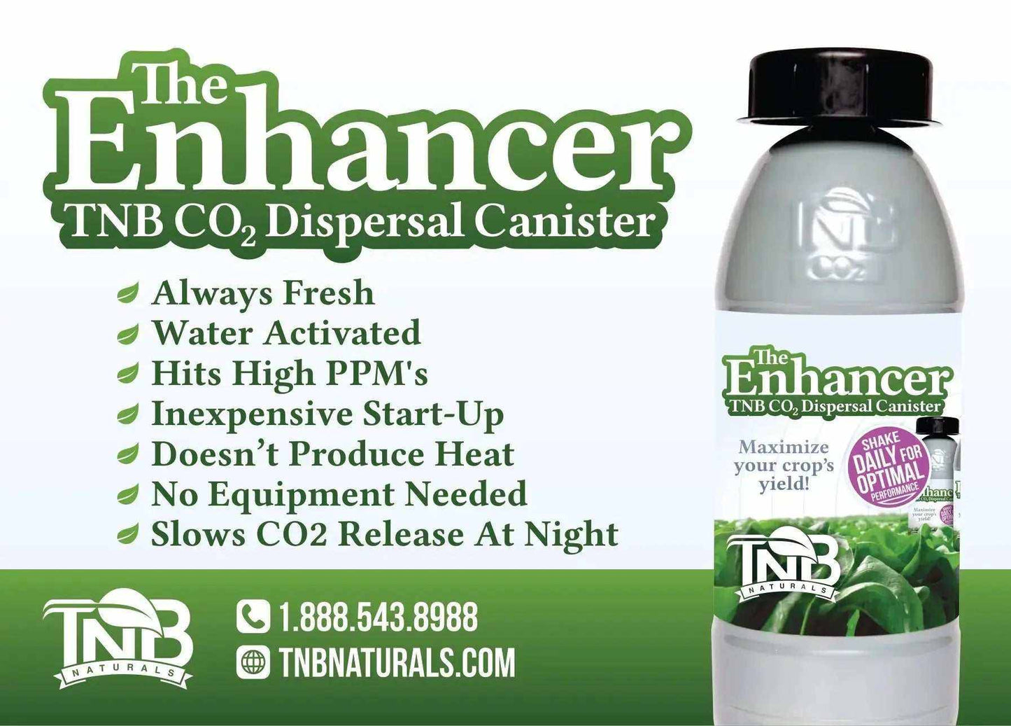 TNB Naturals The Enhancer CO2 dispersal canister with benefits and contact info