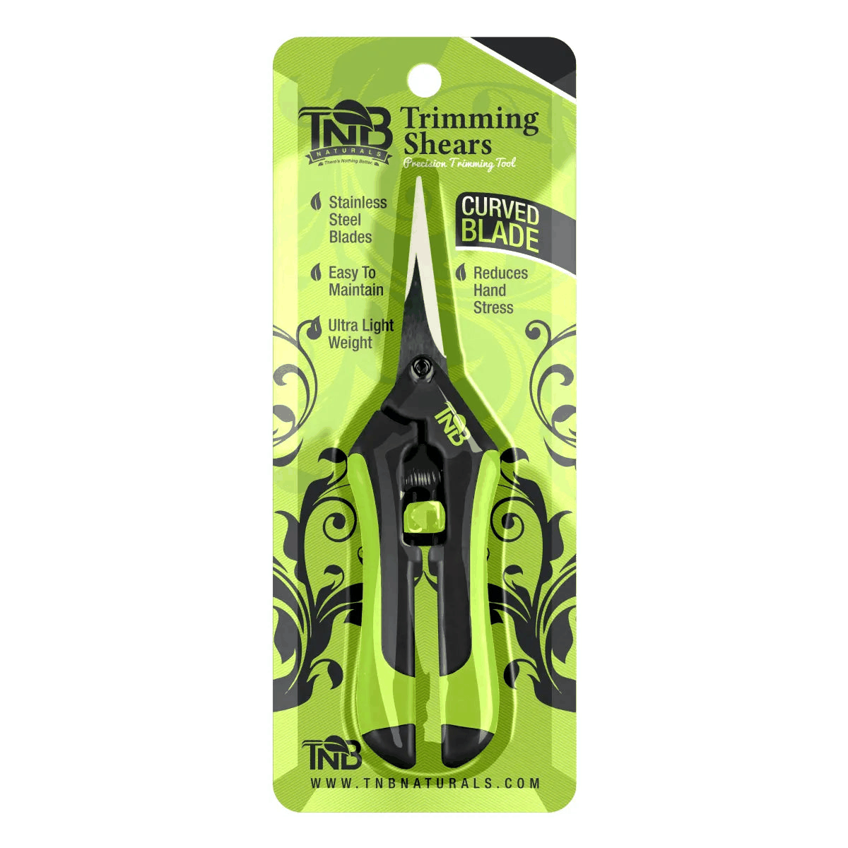 TNB Naturals Trimming Shears cutting plant stems with precision curved blade